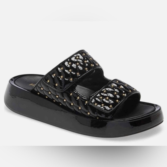 Jeffrey Campbell Shoes - Jeffrey Campbell Scaeva Slide Sandal Black Patent Leather Gold Studs Quilted NEW